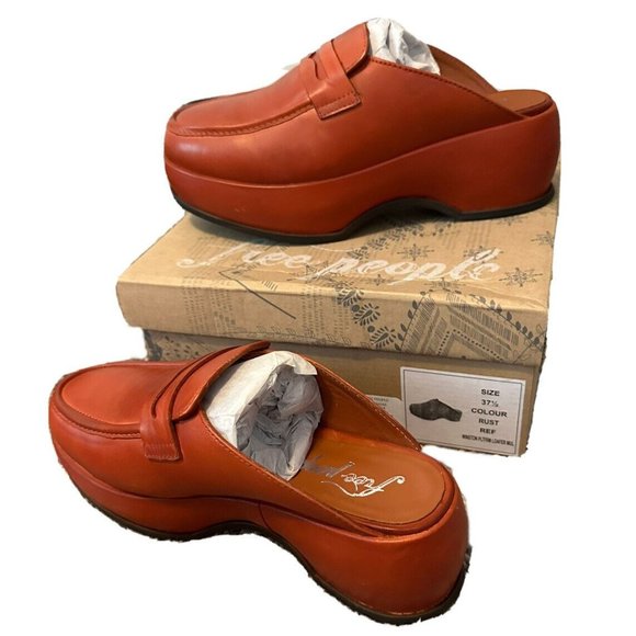 NEW Women Free People Winston‎ Platform Loafer Mule In Saffron Leather SZ- 6.5 - Picture 1 of 8